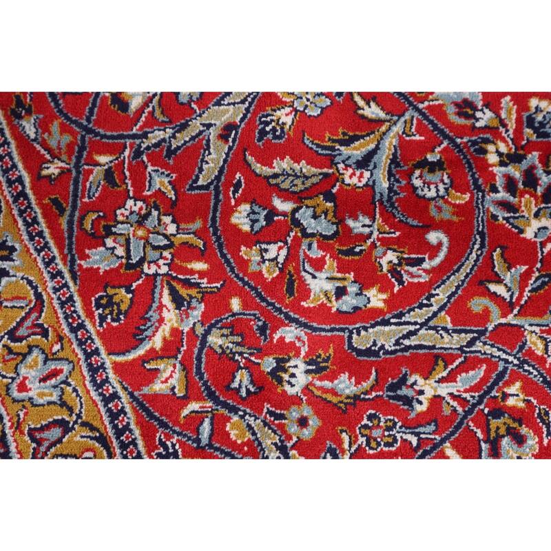 Red Floral Kashan Turkish Rug Machine-Made Bedroom Carpet - 9'7" x 12'9"