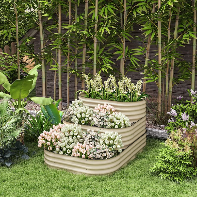 Outsunny 3-Tier Galvanized Steel Raised Garden Bed Kit, 62.25" x 43" x 32.25", 3 Combining Planter Boxes