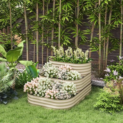 Outsunny 3-Tier Galvanized Steel Raised Garden Bed Kit, 62.25" x 43" x 32.25", 3 Combining Planter Boxes