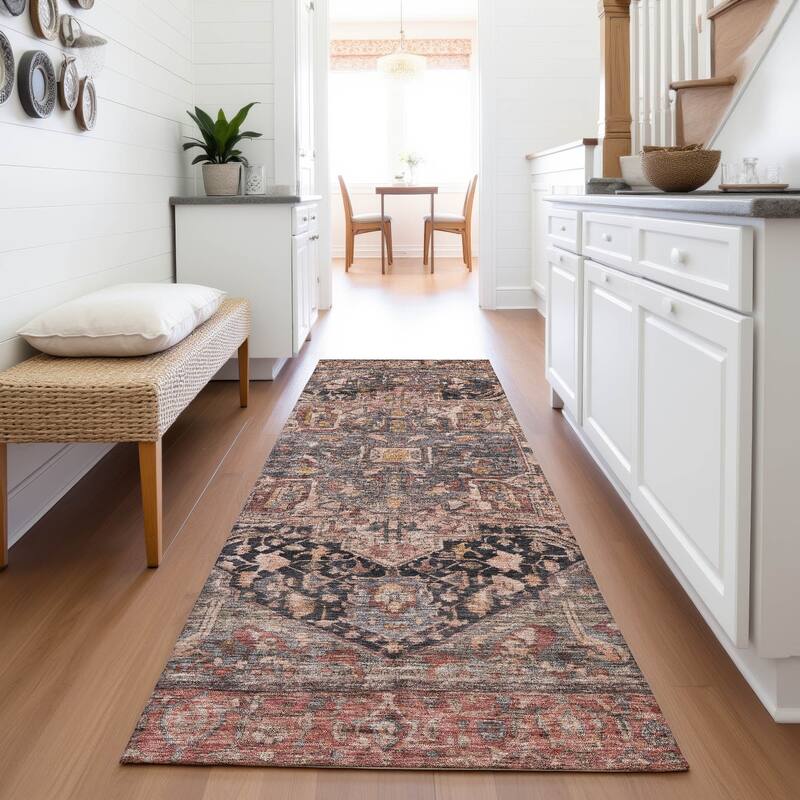 Premium Washable Super Soft Vintage Traditional Mayfield Rug - Charcoal - 2'3" x 7'6"