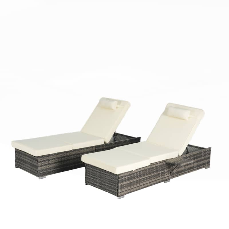 Outdoor Chaise Lounge Chair Set of 2 with Storage