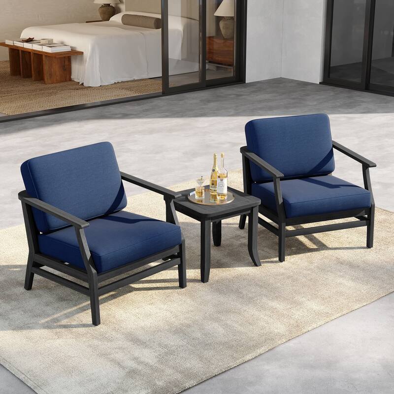 3 Set Outdoor Teak Wood Club Chairs with Side Table