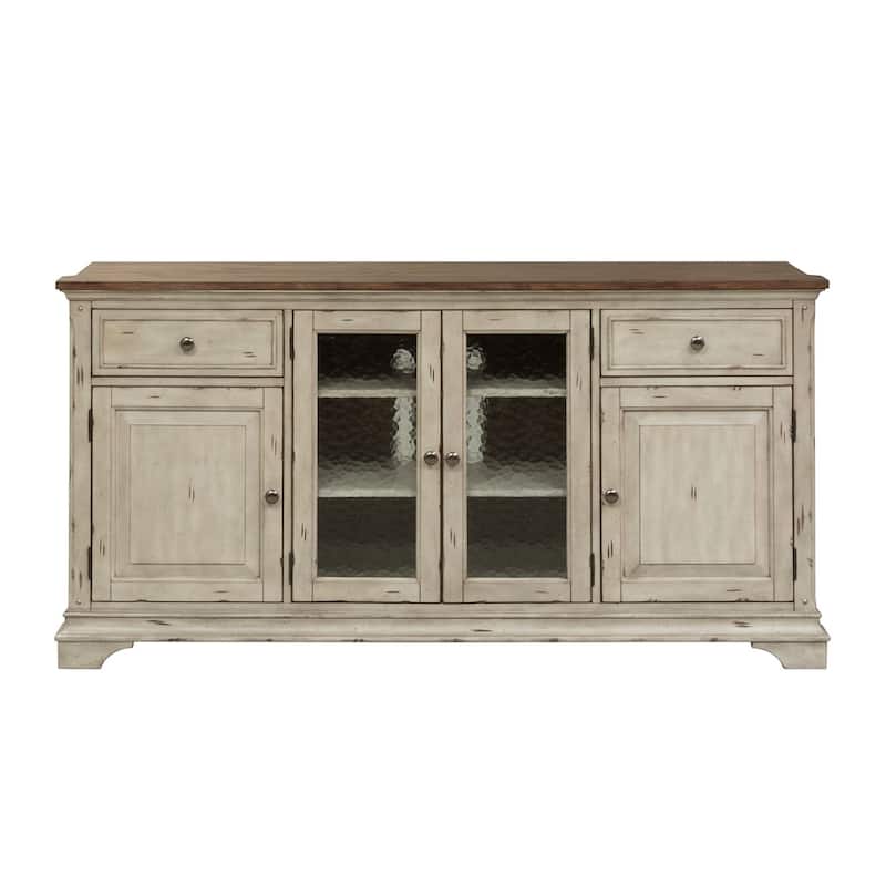 Morgan Creek Antique White Wire Brushed Tobacco Accents Entertainment TV Stand
