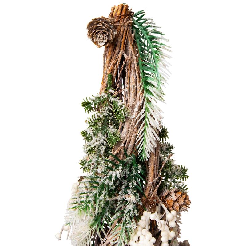 Flocked Snowflakes and Pinecones Twisted Twig Artificial Christmas Tree - 24.25"