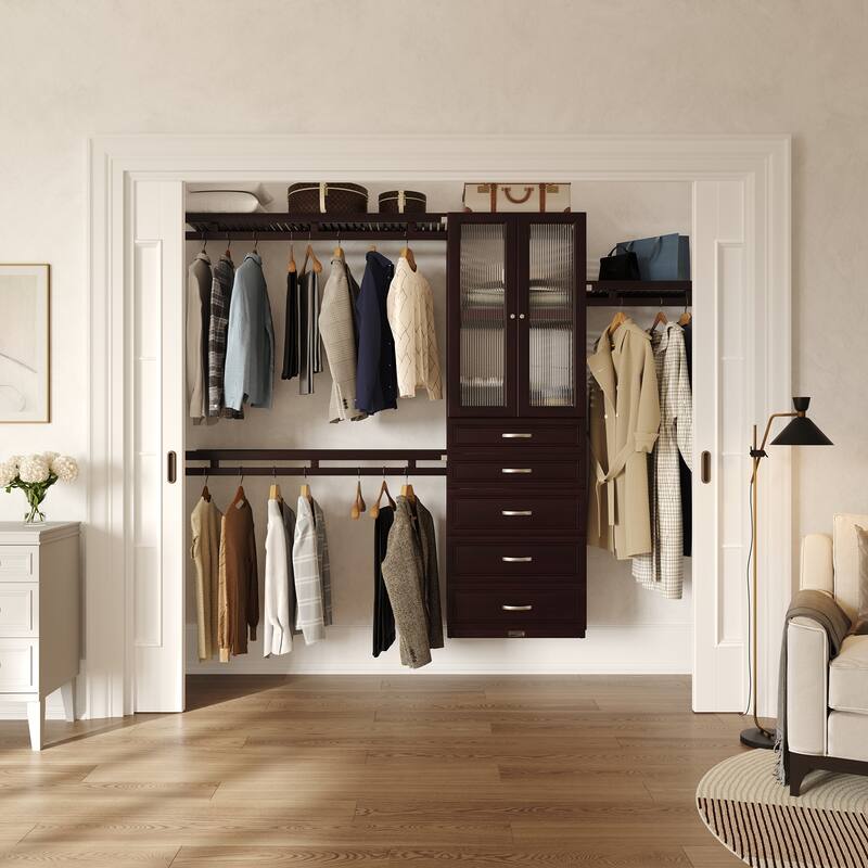 John Louis Home Solid Wood Reach-In Soimplicity Closet System with 5-Drawers and Doors Espresso