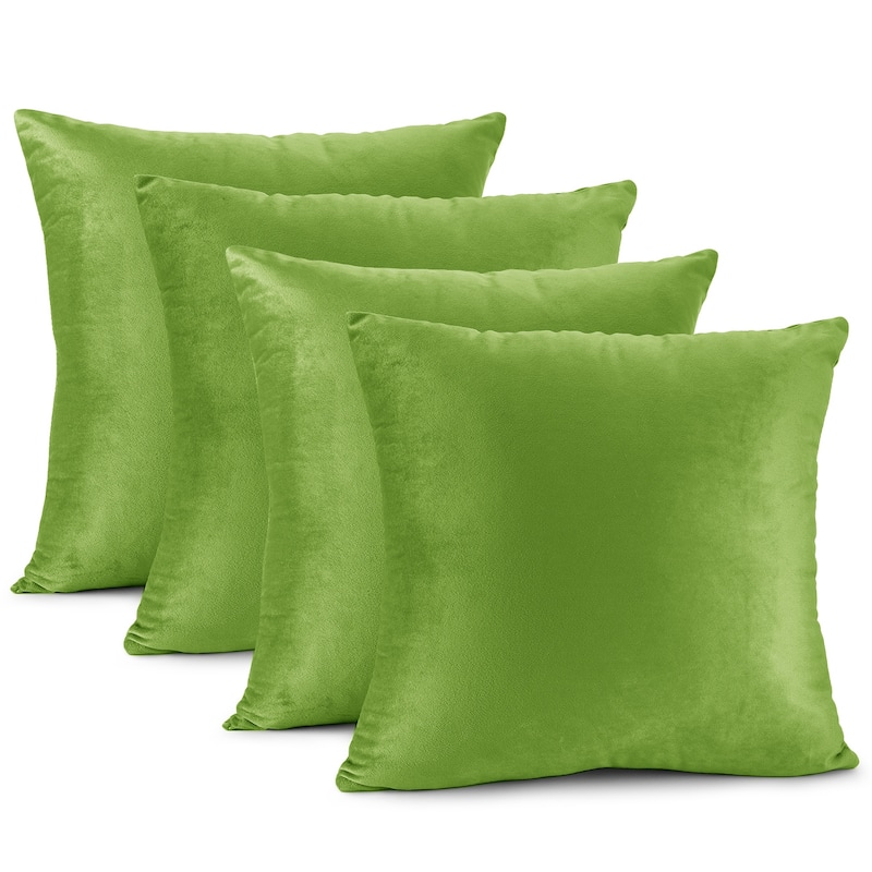 Empyrean Solid Microfiber Soft Velvet Throw Pillow Cover (Set of 4) - 18" x 18" - Garden Green