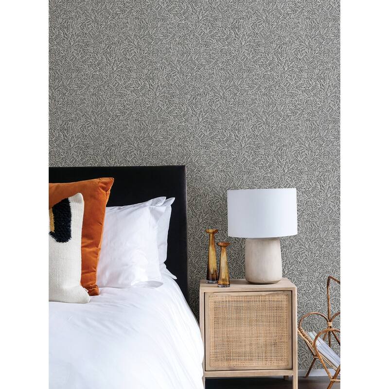 Advantage Sayuri Charcoal Leaf Trail Wallpaper - 20.9in x 396in x 0.025in - 20.9in x 396in x 0.025in