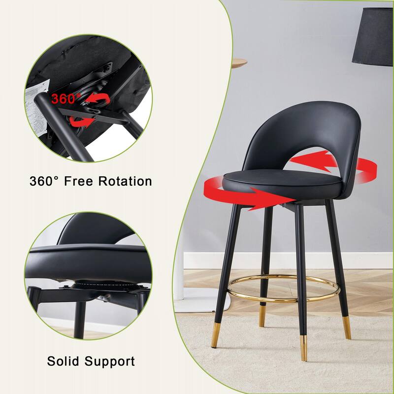 360 ° rotatable bar chair, Modern PU Upholstered Bar Chair with Metal Legs for Dining Room, Kitchen, Terrace, Set Of 2