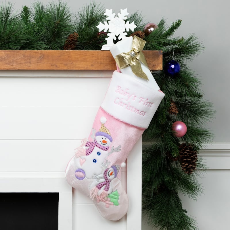 21 Light Pink Babys First Christmas Snowmen Christmas Stocking