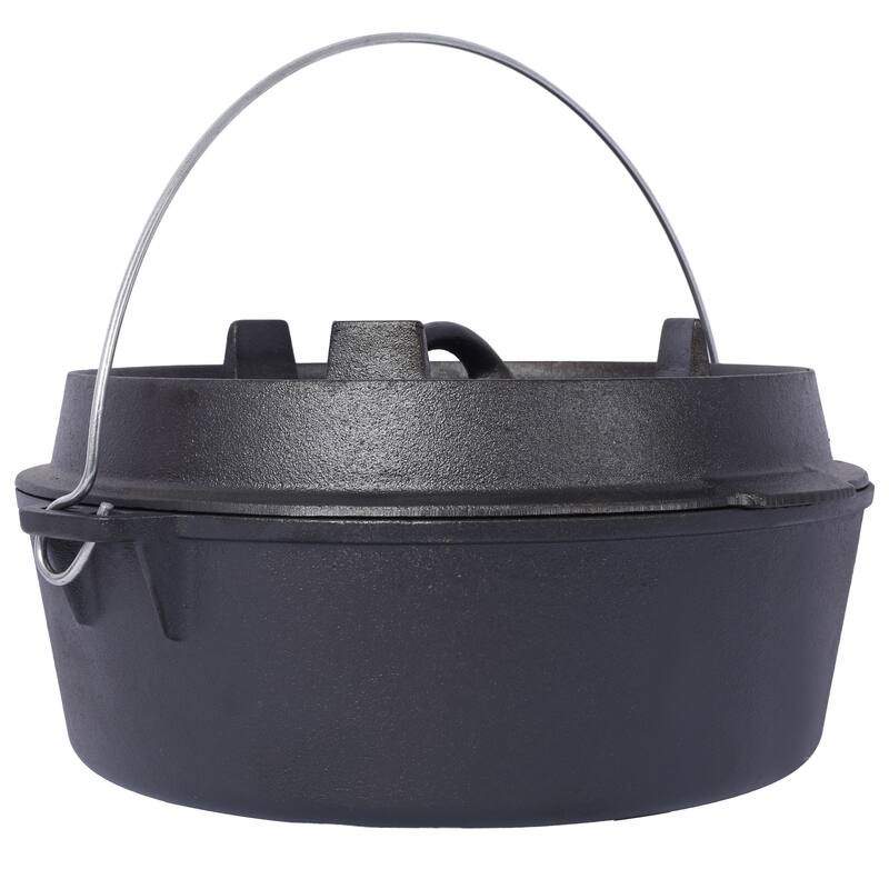 Anmytek Heavy Duty Pre-Seasoned Cast Iron Dutch Oven with Lid Lifter for Campfire, Stove, BBQ, Baking, Braising,Slow Cooking