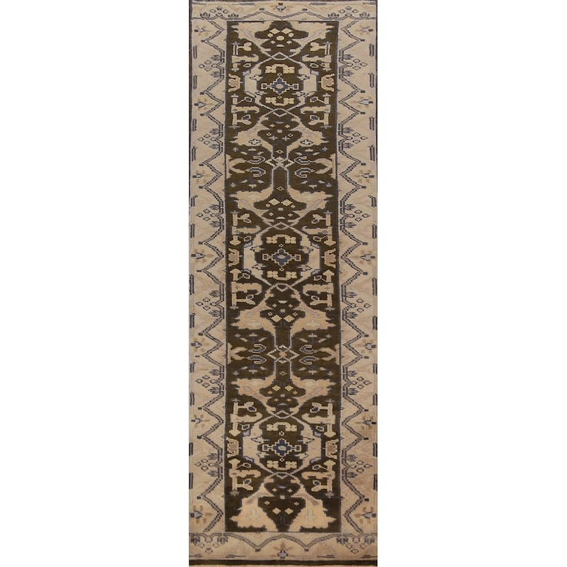 Brown Oushak Indian Runner Rug Handmade Wool Carpet - 2'7"x 9'8"
