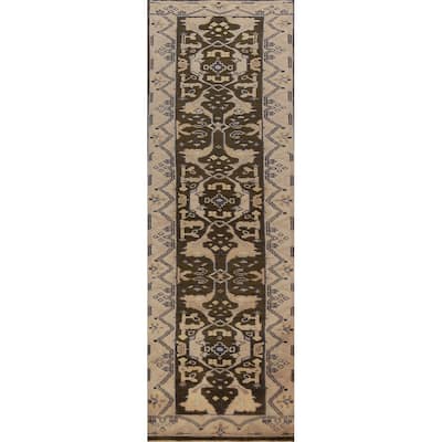 Brown Oushak Indian Runner Rug Handmade Wool Carpet - 2'7"x 9'8"