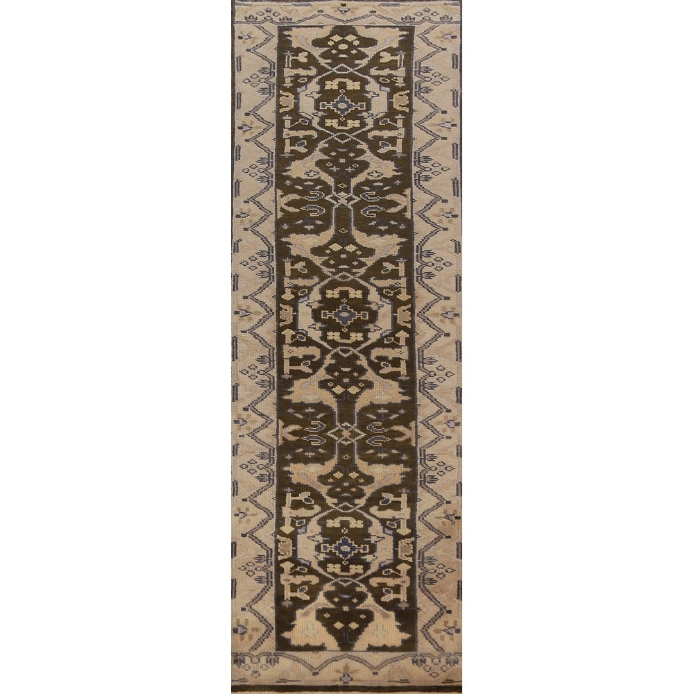 Brown Oushak Indian Runner Rug Handmade Wool Carpet - 2'7"x 9'8"