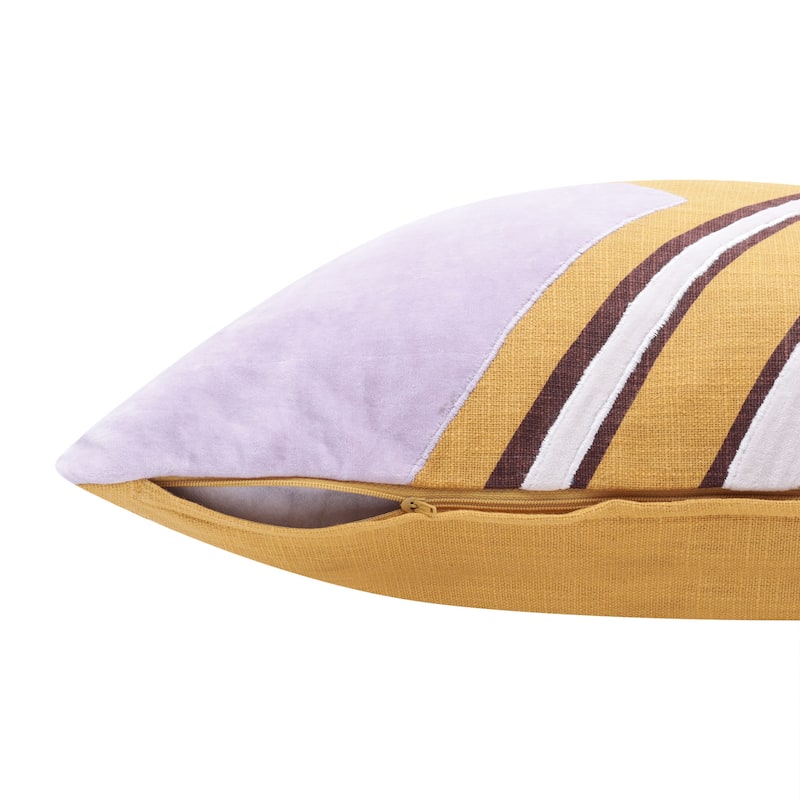 HomeRoots 20" X 20" Yellow Purple Off-White And Coral 100% Cotton Abstract Zippered Pillow