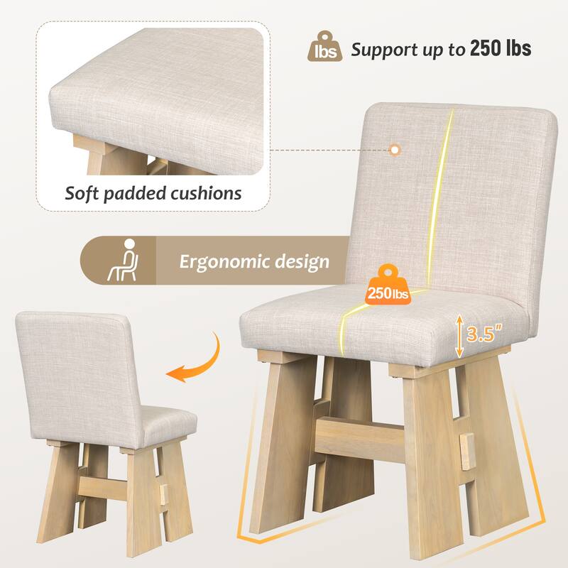 7-Piece Dining Table Set with 6 Upholstered Chairs, Solid Wood Farmhouse Design, Space-Saving, Modern Style for Dining Room