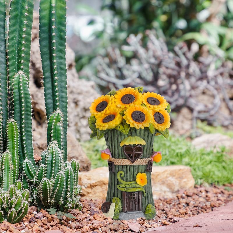 Solar Garden Statues Sunflower House with LED Light