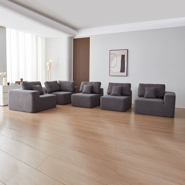 Modular L-Shaped Sectional Sofa, Large Sherpa Fabric Upholstered
