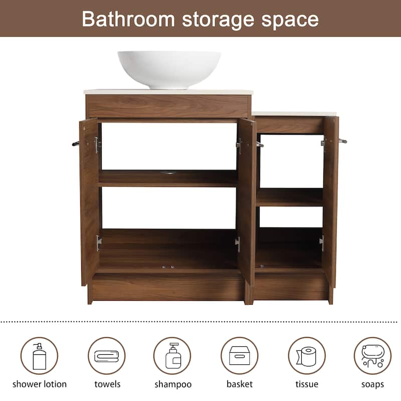 Malwee 24"/36"/48"/60" FreeStanding Bathroom Vanity, Floor Stand Bathroom Vanity with Ceramic Sink,Soft Close Door and Shelf