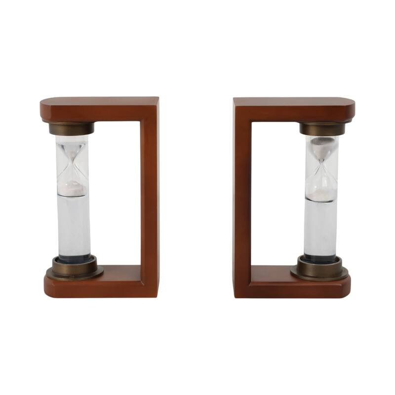 Decorative Hourglass Sand Timer Bookends - Set of 2, 8", Brown - 10.0"