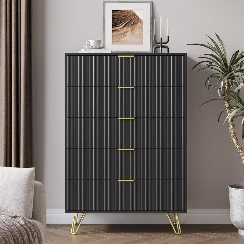 FURNIWAY Fluted Drawer Dresser for Bedroom