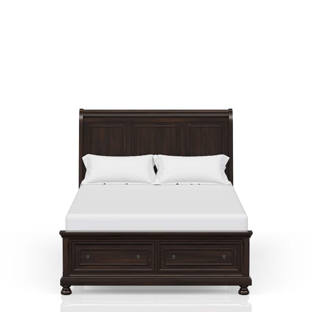 Queen Size Dark Cherry Storage Bed with Two Drawers