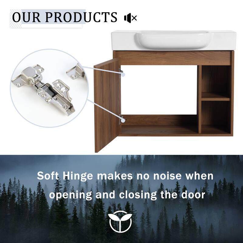 28'' Wall-Mounted Bathroom Vanity with Ceramic Sink