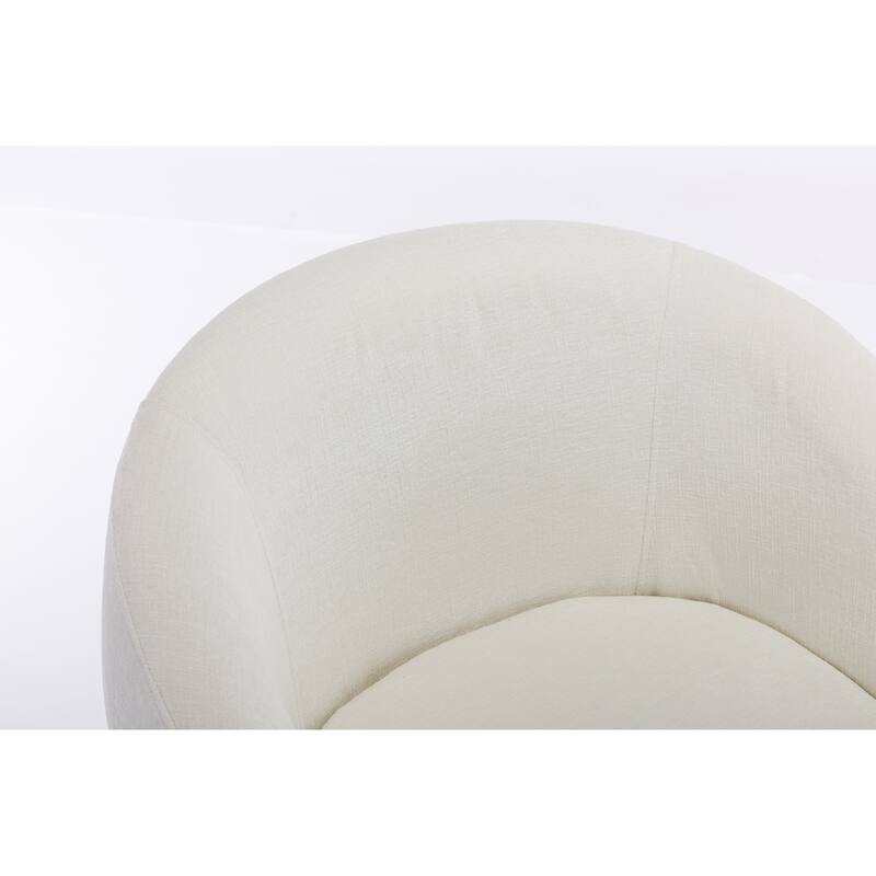 Ivory Chenille Modern 25.6" Upholstered Swivel Barrel Chair with Black Powder Coating and Metal Ring