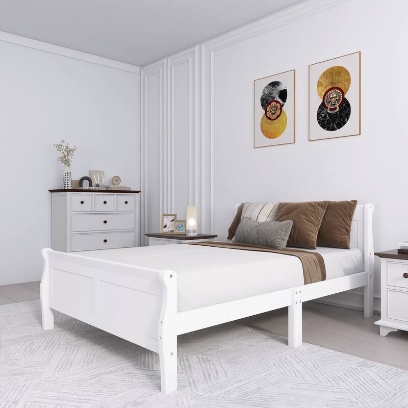 Full Size Wood Platform Bed with Headboard and Wooden Slat Support