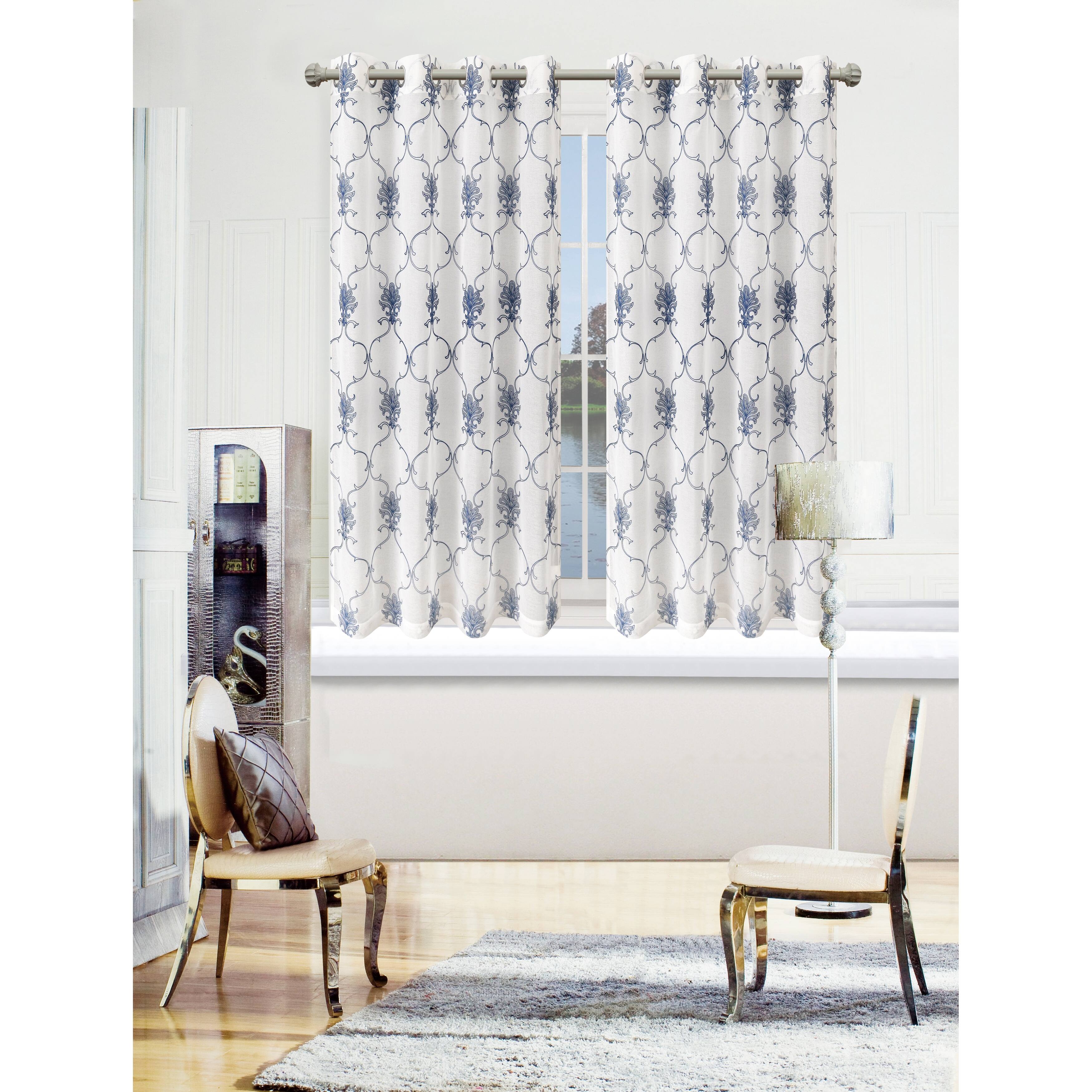 Superior Embroidered Elegant Scroll Sheer Grommet Curtain Panel (Set