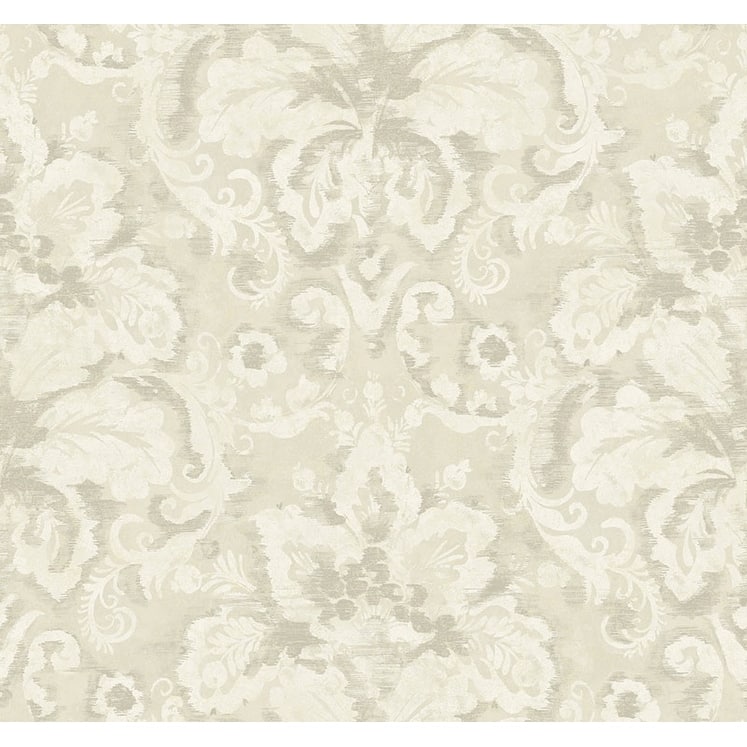 Seabrook Designs Brutus Floral Damask Unpasted Wallpaper - 27 in. W x 27 ft. L - Metallic Eggshell