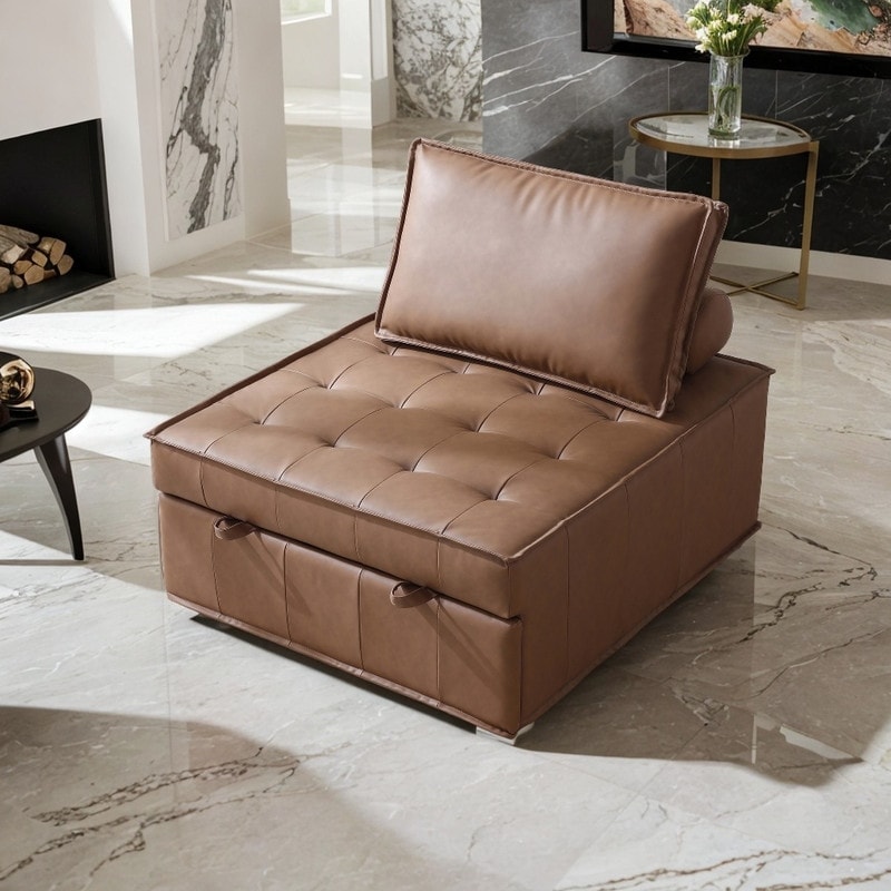 Leather single online sofa bed