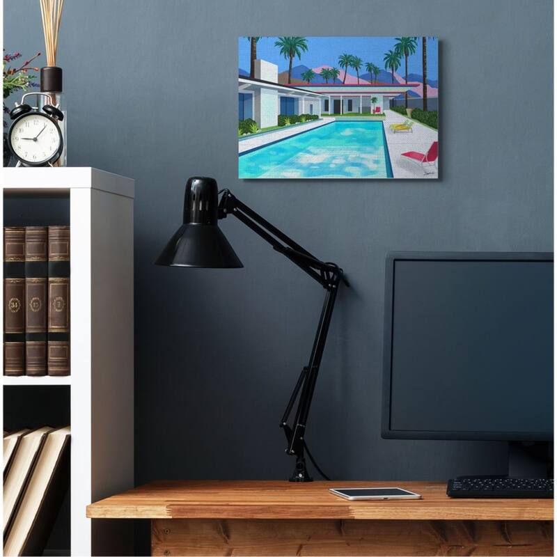 Stupell Modern Architecture House Pool Tropical Palm Trees Canvas Wall Art