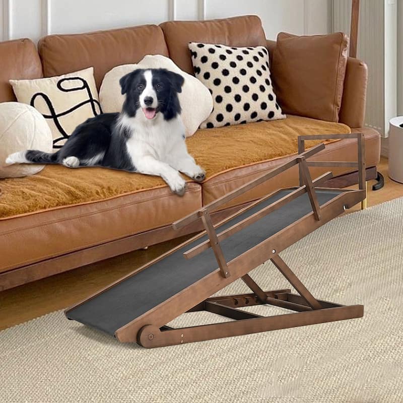 DoCred Pet Ramp, Portable Adjustable Height Folding Dog Ramp - M - Brown