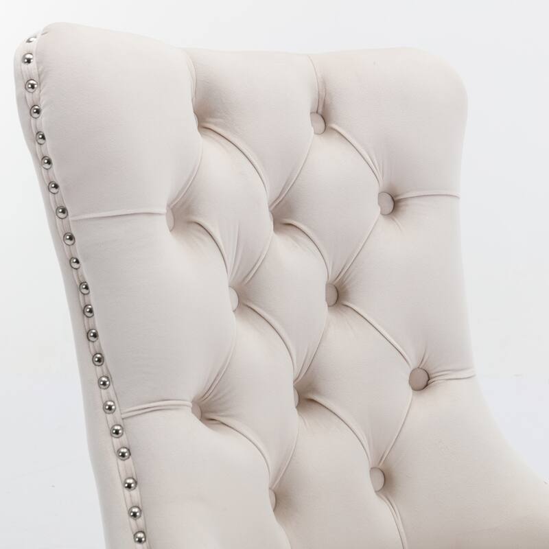 Tufted Dining Chairs Set of 2, Velvet Upholstered Dining Chairs with Stainless Steel Plating Legs & Nailhead Trim for Kitchen