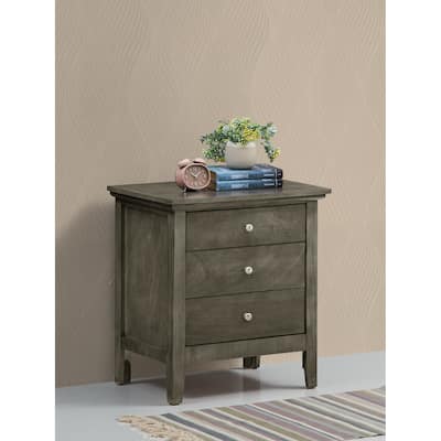 Grey Nightstand 26x24x18 with Three Spacious Drawers, Compact Bedside Table for Bedroom Storage and Neutral Stylish Finish