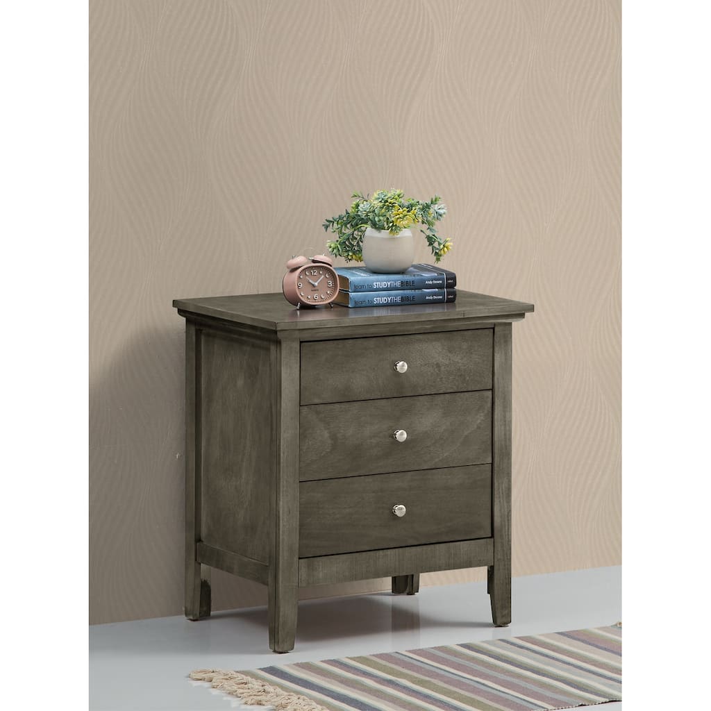 Grey Nightstand 26x24x18 with Three Spacious Drawers, Compact Bedside Table for Bedroom Storage and Neutral Stylish Finish