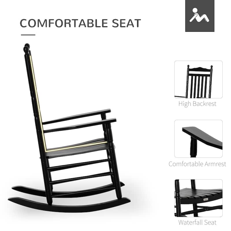 Outdoor Rocking Chair, Patio Wooden Rocking Chair with Smooth Armrests, High Back for Garden, Balcony, Porch