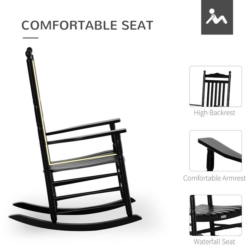 Outsunny Traditional Wooden High-Back Rocking Chair for Porch, Indoor/Outdoor