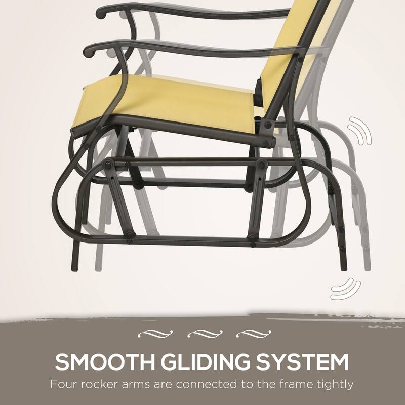 3-Piece Patio Glider Chair Set with Tempered Glass Side Table, Steel Frame Outdoor Rocking Chairs with Mesh Fabric for Porch