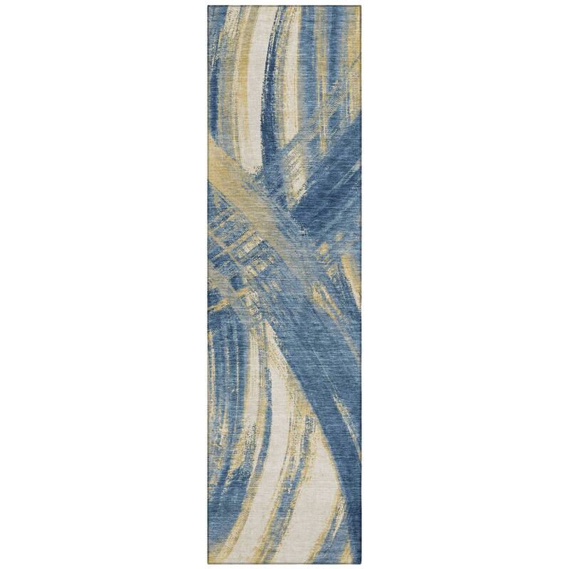 Machine Washable Indoor/ Outdoor Abstract Brushstroke Chantille Rug