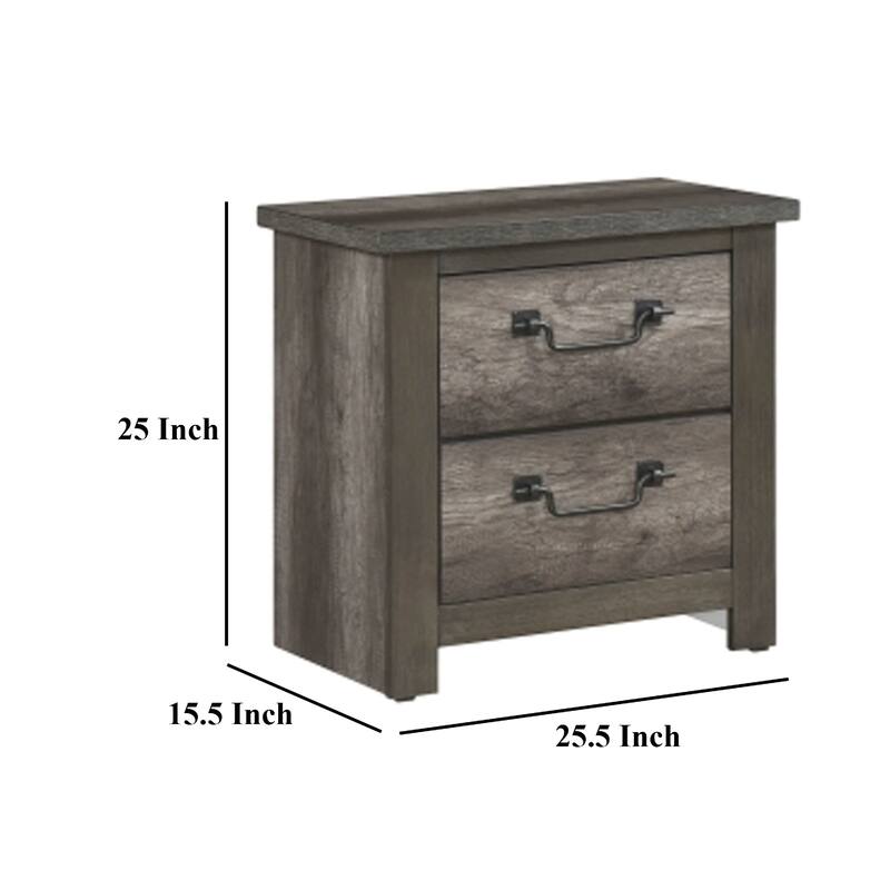 Nemy Nightstand, 2 Drawers, Gray Melamine Laminate, Drop Handles