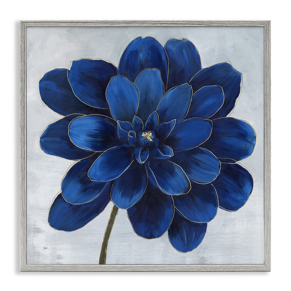 Stupell Modern Deep Blue Floral Carnation Flower Petal Outline Framed Wall Art