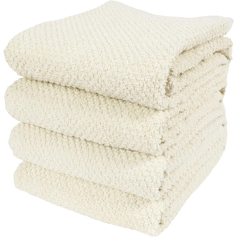 KAF Home Set of 4 Deluxe Popcorn Terry Kitchen Towels - 20 x 30 - Alabaster