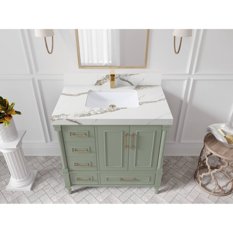 Willow Collections 36 in. W x 22 in. D Reeded Aberdeen Center Right Offset Sink Bathroom Vanity with Countertop