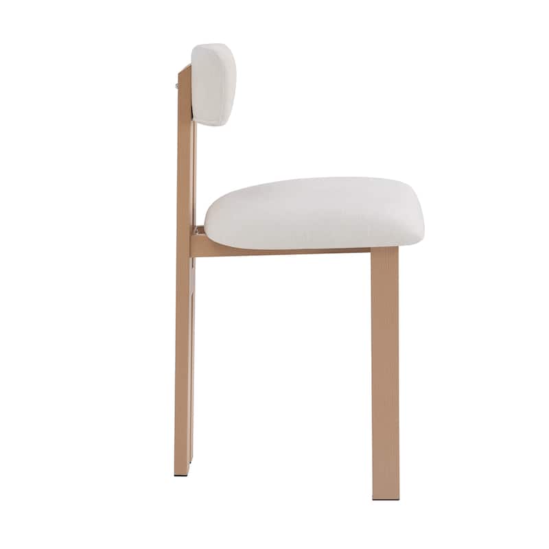 26.5" Stylish Round Stools with Low Back - Upholstered Seat & Natural wood color Metal Frame for Kitchen & Dining