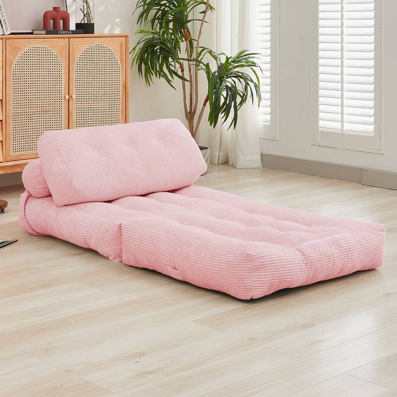 Mixoy W32''/W50'' Corded Velvet Fabric Folding Floor Lazy Futon Sofa Bed - Twin - Pink