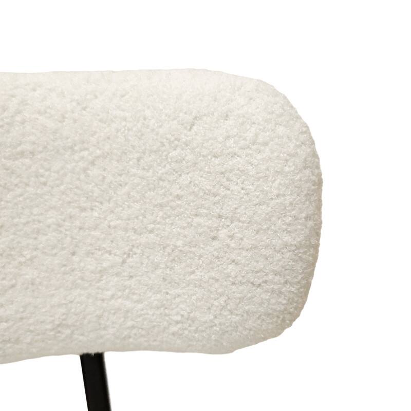 Mid-Century Modern Boucle Dining Chair - White Upholstered Curved Backrest with Black Metal Legs