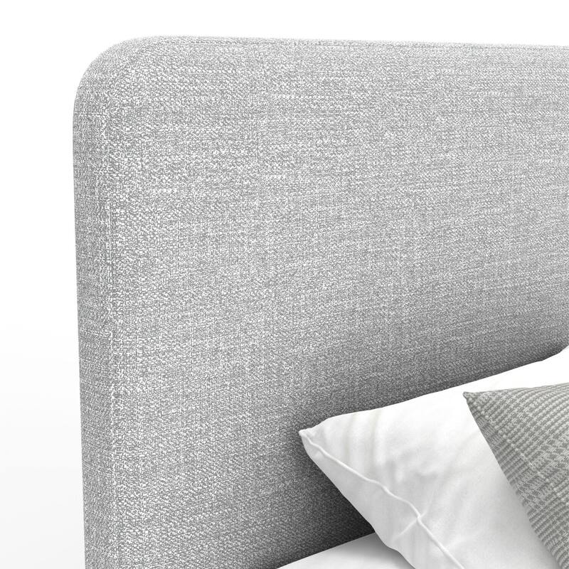 Modern Platform Bed - Grey Linen Headboard & Faux Leather Footboard - Metal Leg Bed Frame - 74" Wide