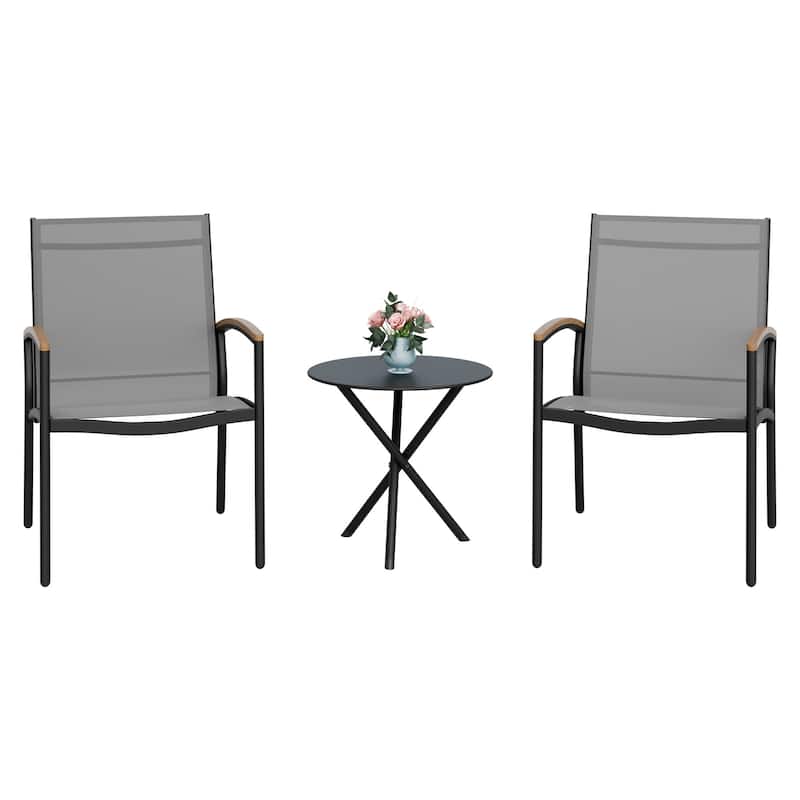 3-Piece Outdoor Bistro Set with Textilene Fabric – All-Weather Patio Conversation Set for Garden, Balcony & Poolside - N/A
