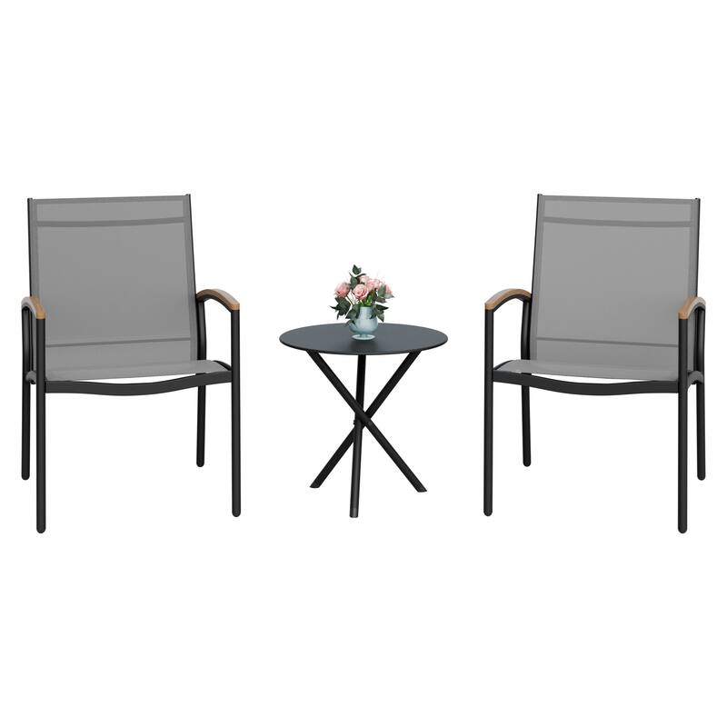 3-Piece Outdoor Bistro Set with Textilene Fabric - All-Weather Patio Conversation Set - N/A - LightGrey
